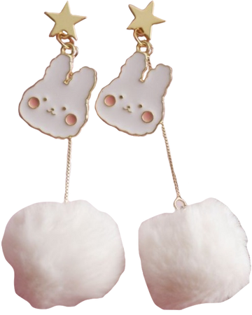white bunny pompom earrings