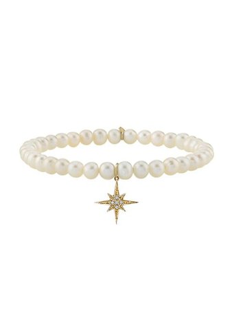 Sydney Evan 14K Yellow Gold, 5MM Pearl & Diamond Starburst Charm Bracelet | SaksFifthAvenue