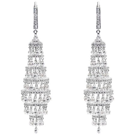 Panim 24.06 Carat Diamond Briolette Chandelier Earring in 18 Karat White Gold For Sale at 1stDibs