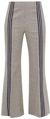 Striped Houndstooth Wool Trousers - Womens - Grey