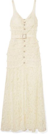 Crystal-embellished Button-detailed Cotton-blend Lace Gown - Cream