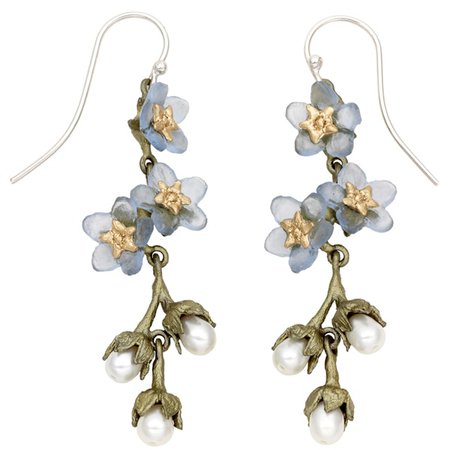 Forget Me Not Triple Flower and Pearl Dangle Wire Earrings | Michael Michaud