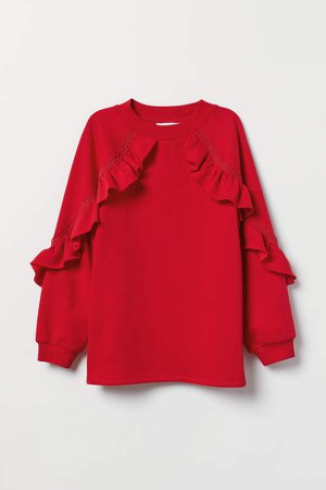 Sweatshirt with Flounce - Red