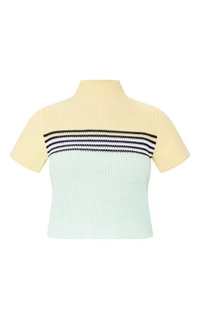Lemon Stripe Knitted Short Sleeve Top | PrettyLittleThing USA