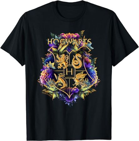 Amazon.com: Harry Potter Hogwarts Multi-Colored Floral Crest Long Sleeve T-Shirt : Clothing, Shoes & Jewelry