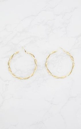 Gold Twisted Hoop Earrings | Accessories | PrettyLittleThing