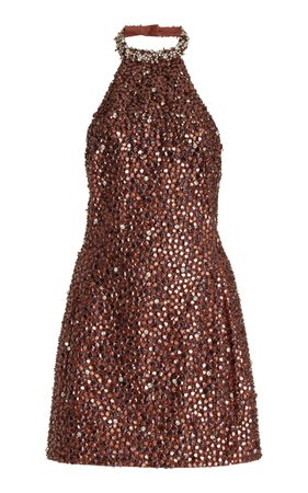 Embroidered Stretch-Cotton Satin Mini Halter Dress By Des Phemmes | Moda Operandi