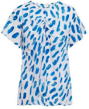 Ruched Printed Silk Crepe De Chine Top