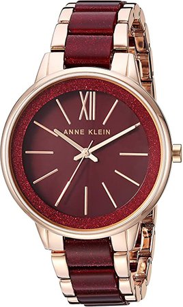 Anne Klein Women's AK/1412RGBY Rose Gold-Tone and Burgundy Shimmer Resin Bracelet Watch