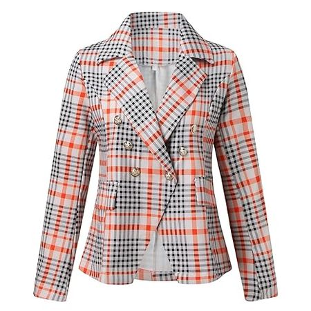 Amazon.com: Women's Casual Light Weight Jacket Slim Coat Long Sleeve Blazer Office Business Plaid Coats Jacket Short down Jacket (Orange, XXL) : Clothing, Shoes & Jewelry