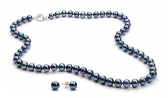 7-8 mm certified black freshwater pearl necklace and earrings set