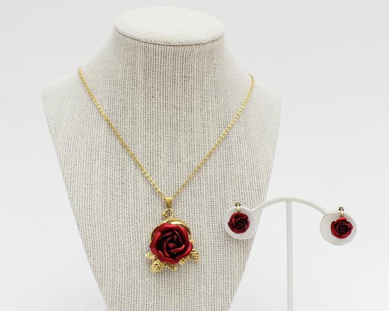 50s Red Rose Necklace and Earrings Set Vintage 1950s Gold | Etsy