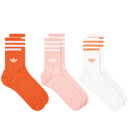 ADIDAS MID CUT SOCK - 3 PACK AMBER, PINK & WHITE