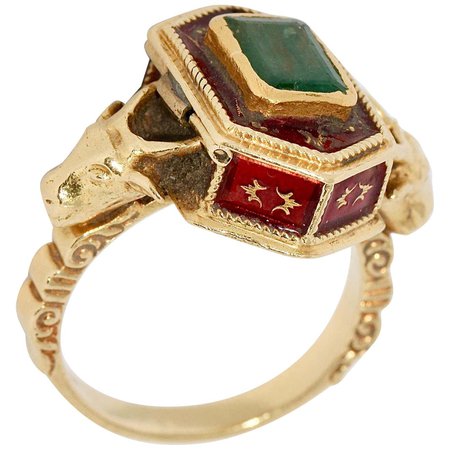 Antique Victorian 18 Karat Gold, Emerald and Enamel Snuff, Poison, Locket Ring For Sale at 1stDibs | snuff ring, snuff rings, snuff locket