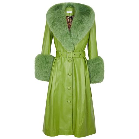 Saks Potts Foxy Green Fur-trimmed Leather Coat | ModeSens