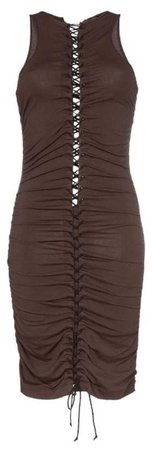 UNRAVEL PROJECT Brown Gathered Lace Up Dress