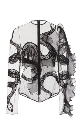 David Koma- Ruffle Detail Snake Lace Bodysuit