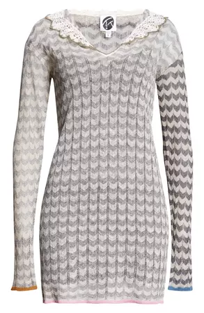 YanYan Tong Chevron Knit Long Sleeve Linen Blend Mini Sweater Dress | Nordstrom