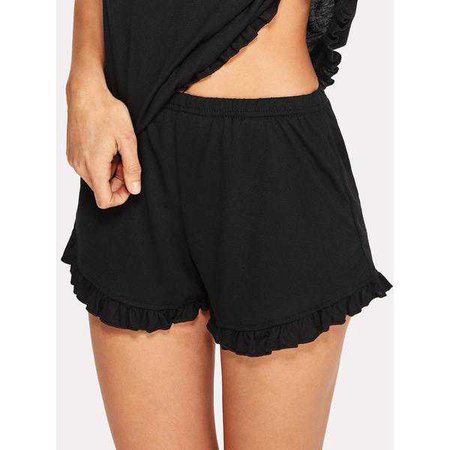 Nightwear | Shop Women's Black Ruffle Hem Pajama Shorts at Fashiontage | 197798b3-0-color-black-size-s