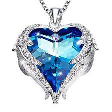 MEGA CREATIVE JEWELRY Angel Wings Blue Heart Pendant Necklace with Swarovski Crystals - Google Search