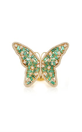 18K Yellow Gold Large Emerald Butterfly Ring by Suzanne Kalan | Moda Operandi
