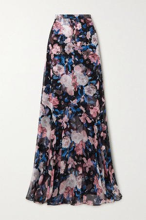 Black Giacinta floral-print silk-chiffon maxi skirt | Erdem | NET-A-PORTER