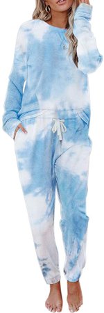 Eurivicy Women's Tie Dye Sweatsuit Set 2 Piece Long Sleeve Pullover and Drawstring Sweatpants Sport Outfits Sets at Amazon Women’s Clothing store