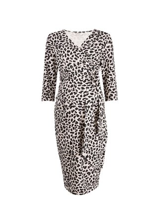 Topshop- Maternity White Leopard Print Ruched Wrap Dress