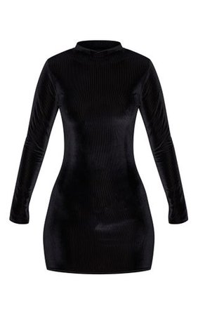 Black Velvet Long Sleeve High Neck Bodycon Dress | PrettyLittleThing