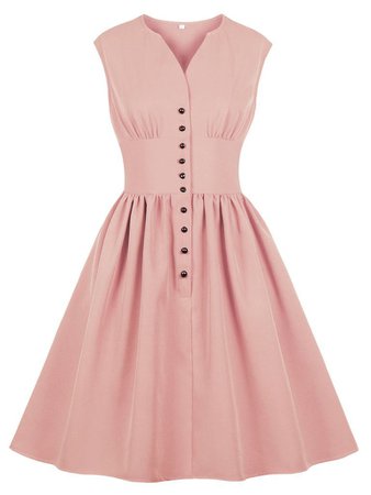 Solid Color V Neck Sleeveless 50s Dress – Jolly Vintage
