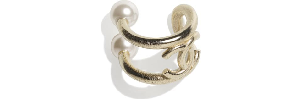Earring Jewel, metal & resin, gold & pearly white - CHANEL
