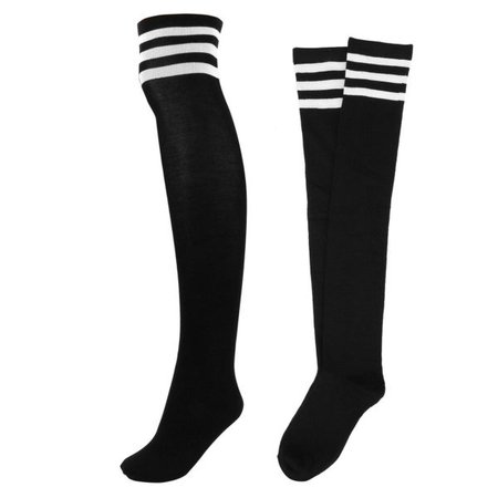 Knee High Black Socks with White Stripes
