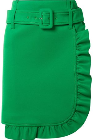 Prada | Belted ruffled tech-jersey mini skirt | NET-A-PORTER.COM