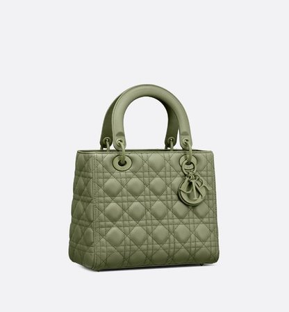 Medium Lady Dior Bag Green Ultramatte Cannage Calfskin - products | DIOR