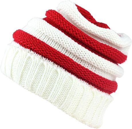 SVEN HOME Soft Slouchy Beanies Knit Warm Winter Unisex Cap Thick Women's Men Hat Christmas hat (White/Red) at Amazon Women’s Clothing store