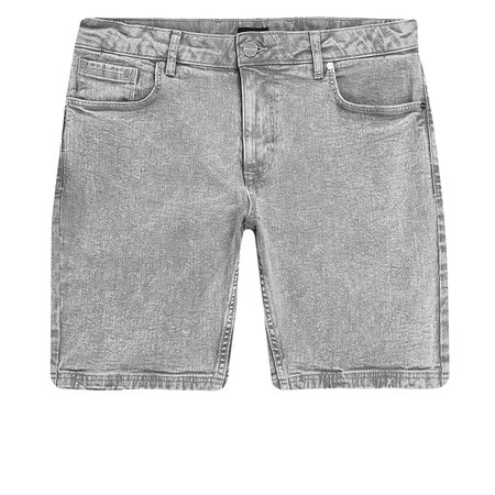 Grey skinny acid denim shorts | River Island