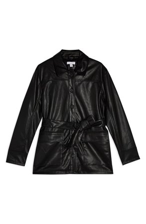 Topshop Elle Belted Faux Leather Jacket (Petite) black