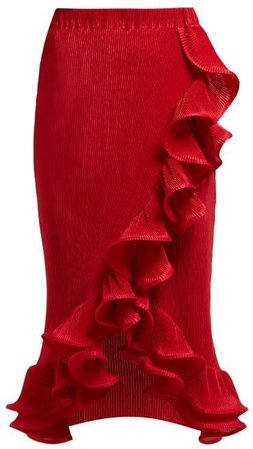 Bloom Ruffled Plisse Midi Skirt - Womens - Dark Red