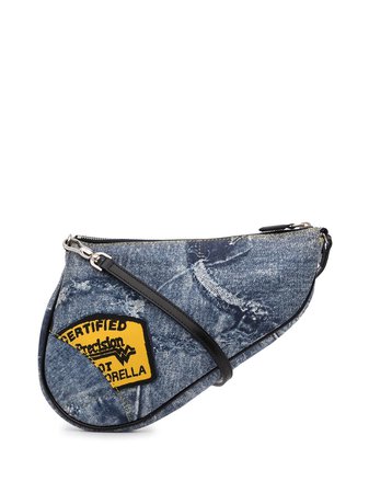 Christian Dior pre-owned logo-patch Denim Saddle Bag - Farfetch