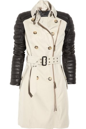 Burberry Prorsum Beige Leather Sleeved Cotton TWill Trench Coat