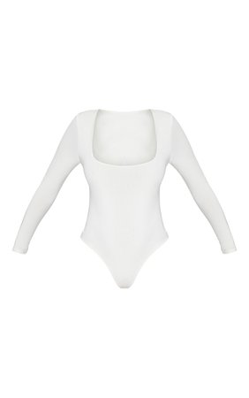 White Second Skin Square Neck Thong Bodysuit | PrettyLittleThing