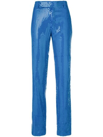 Msgm Sequin Embellished Trousers 2442MDP115184495 Blue | Farfetch