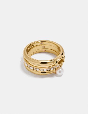COACH: Classic Crystal Pearl Ring Set