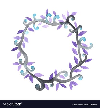 Purple and blue halloween ivy wreath watercolor Vector Image