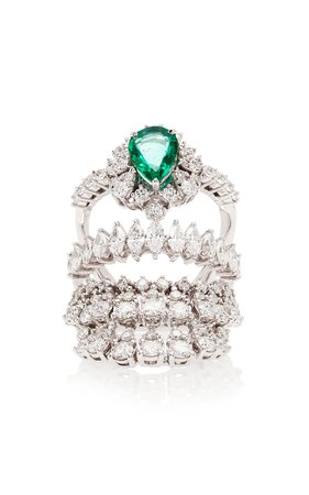 Four-Tier Stack Illusion Diamond And Emerald Ring by Yeprem | Moda Operandi