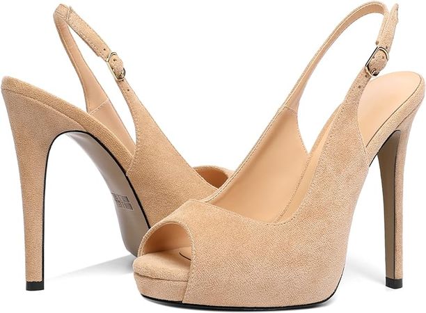 Amazon.com | SAMMITOP Women's Peep Toe Pumps Stiletto High Heels Slingback Heels Open Toe Platform Shoes Ankle Strap Suede Party Dress Shoes | Shoes