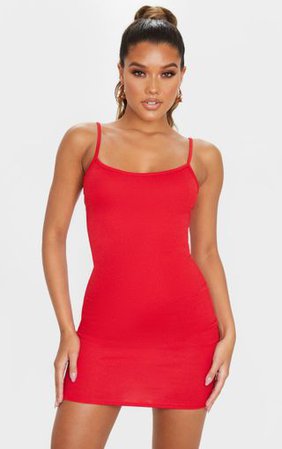 Red Strappy Straight Neck Bodycon Dress | PrettyLittleThing