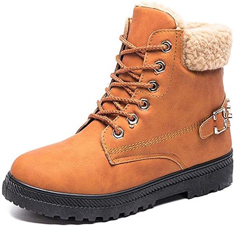 Amazon.com | Women's Winter Snow Boots Lace Up Leather Low Heel Work Combat Ankle Bootie Round Toe Waterproof Anti-Slip Hiking Trekking Walking Shoes Black | Ankle & Bootie