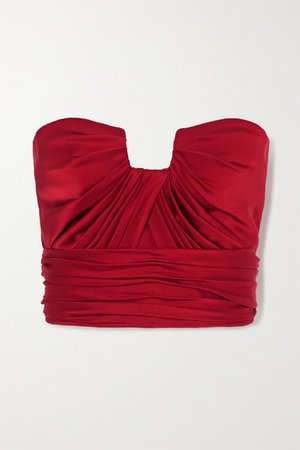 Ruched Silk-satin Bustier Top - Red
