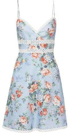 Bowie Crochet-trimmed Floral-print Linen Dress
